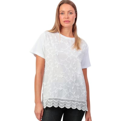 Blouse Admas T-shirt met slipe mouwen Guipur And Embroidery