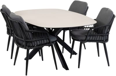 5-delige tuinset | 4 Isabel tuinstoelen (Black) | Tuintafel Malaga 180x115cm (Black)