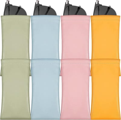 Zachte en draagbare brillenkoker van PU leer, krasbestendig en waterdicht, 4 kleuren, set van 8