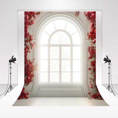 Allecto - Achtergrond Fotografie - Vintage Muur - Microvezel - 2 x 3 m - Rode Bloem - Trouwjurk - Geschikt voor Portretfotografie - Prachtige Scène