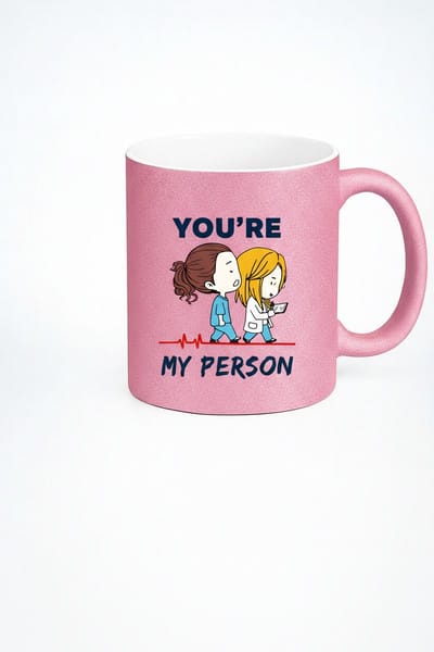 Roze Glitter Mok "You're My Person" - Grey's Anatomy Vriendinnen Cadeau - Medische Beker