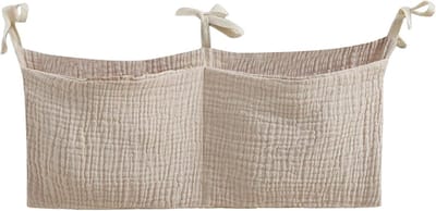 Babybed Organizer - Wieg Opbergtas - Babykamer Inrichten - Dubbel Zak Ontwerp - 38x18 cm - Kaki Wit