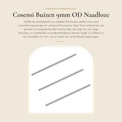 Dailygoods- Roestvrijstalen Buizen 9mm OD - 1mm Wanddikte - 250mm Lengte - Set van 3 - Naadloze Buizen - Corrosiebestendig - Stalen Buis
