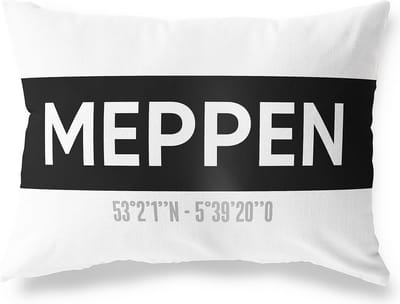 Tuinkussen MEPPEN - DRENTHE met coördinaten - Buitenkussen - Bootkussen - Weerbestendig - Jouw Plaats - Studio216 - Modern - Zwart-Wit - 50x30cm