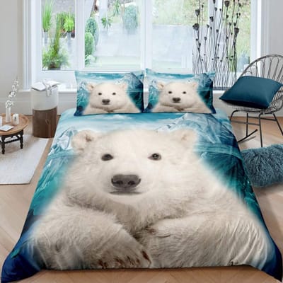 IJsbeer Dekbedovertrek Set King Queen Full Size Polyester Dekbedovertrek Voor Kinderen Jongens Meisjes Wilde Dieren Patroon Beddengoed Set US Twin(172x218cm)