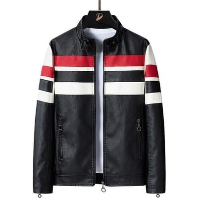 Heren Jas van Gedeeltelijk Leer Heren Jas Pu Jas Motorpak Plus Fleece Leer Heren Slim Fit M black