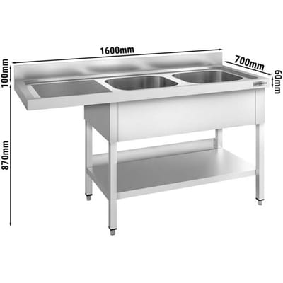 GGM Gastro Spülmaschinen-Spültisch - 1600x700mm - mit 2 Becken rechts Zilver