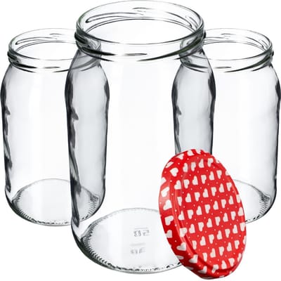 KADAX Weckpotten, 900 ml, inmaakpot voor inmaakpotten voor schroefdeksel, inmaakpot, bruikbaar als jampot, voorraadpot, conservenglas (8 stuks, hart)