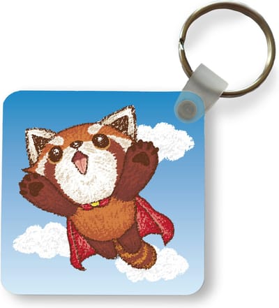 Sleutelhanger - Uitdeelcadeautjes - Illustratie van een rode panda als superheld - Plastic