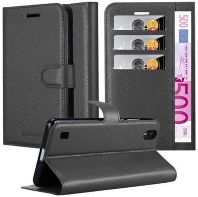 Cadorabo Hoesje geschikt voor ZTE Blade A5 2019 in PHANTOM ZWART - Beschermhoes met magnetische sluiting, standfunctie en kaartvakje Book Case Cover Etui