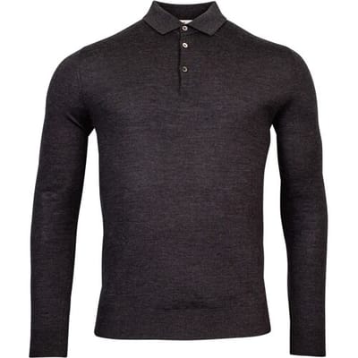 Thomas Maine Trui Pullover Polo Collar Buttons Single Knit Antraciet / male