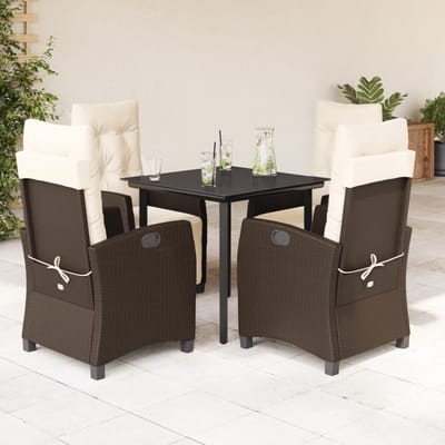 vidaXL - 5-delige - Tuinset - met - kussens - poly - rattan - bruin