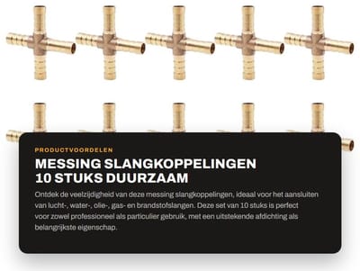 Dailygoods- Slangkoppelingen 10 Stuks - Messing - Kruisslangconnector - Afdichting - Geschikt voor 8 mm - Corrosiebestendig - Slangconnector