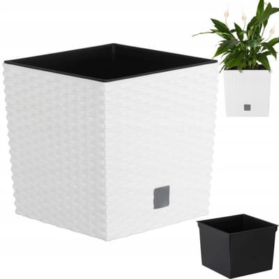 Buitenpot Rato Low Wit Kunststof met Inzet - 17x17x17cm