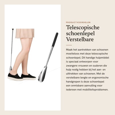 Dailygoods- Schoenlepel Verstelbaar - Telescopische Schoenlepel - Roestvrij Staal - Antislip Handgrepen - Comfortabel Ontwerp - Geschikt voor Zwangere Vrouwen en Ouderen - Schoenhulp