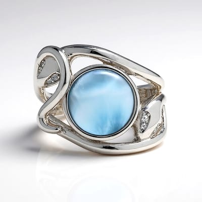 Cavill - Zilveren ring met Larimar 2,68 ct en witte topaas 0,07 ct - 925 Sterling Zilver gerhodineerd - elegante damesring 9,5 mm cabochon