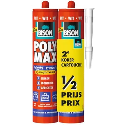 Bison Poly Max Express Wit - 2e koker halve prijs - montagelijm, lijmen,monteren en afdichten, unieke SMP technologie, oplosmiddelvrij, binnen en buiten, vrijwel alle ondergronden
