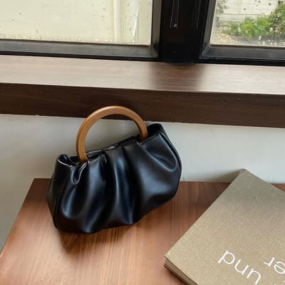Niche Create Sense Houten Handvat Geplooide Wolk Handtas Tas Dames Nieuwste Uiterlijk Stijl Ins Crossbody Mini Tas Trend gray