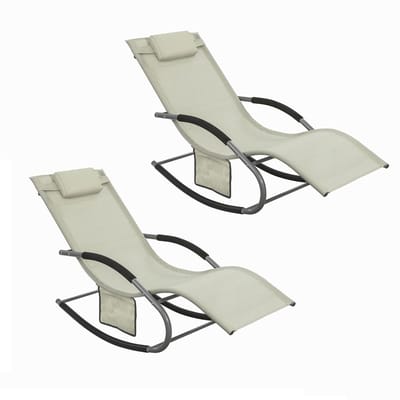 SoBuy Set van 2 Ligstoelen, Tuinstoelen, Schommelstoel met Verstelbare Hoofdsteun, Opbergzak - Voor Tuin, Balkon, Strand, Buiten, Beige, OGS28-MIx2