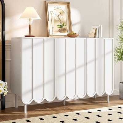 BLACKCOLORS Modern wit dressoir met golvende deuren – 120x35x80 cm – zonder handgrepen, verstelbare legplanken – opbergruimte voor de woonkamer, hal en eetkamer