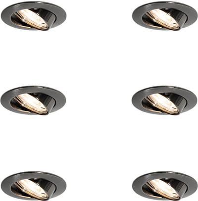 QAZQA edu - Moderne Inbouwspot - 6 stuks - Ø 8.2 cm - Gunmetal - Woonkamer | Slaapkamer | Keuken