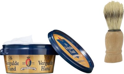 Vergulde Hand Scheerzeep + Houten Scheerkwast