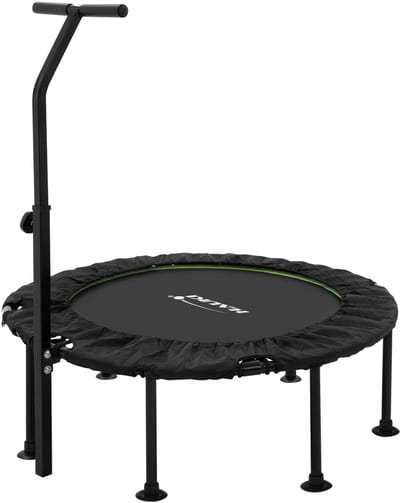 Hauki fitness trampoline indoor opvouwbaar Ø102 cm mini springtrampoline met verstelbare handgreep stil bungee rebounder trainingsapparaat voor workout oefeningen cardio gym fitness thuis 150 kg belastbaarheid geschikt voor volwassenen outdoor minitr