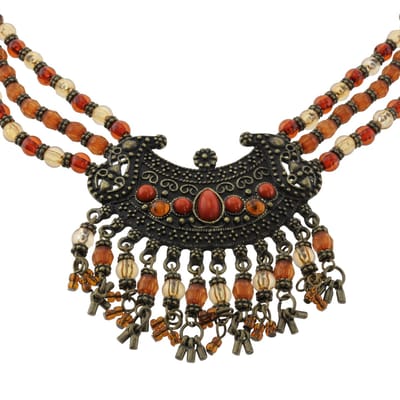 Behave - Vintage ketting dames - Tribal look - Rood bruin - 40,5 cm