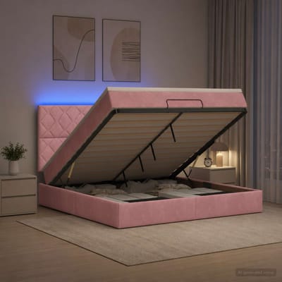 vidaXL - Ottomaanse - Bed - met - Matras - en - LED - Roze - 160 - x - 200 - cm - fluweel