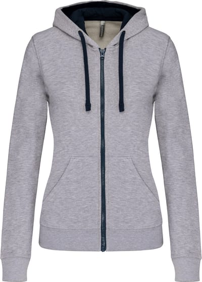 Kariban Damessweater met rits en capuchon in contrasterende kleur K467 - Oxford Grey / Navy - XS