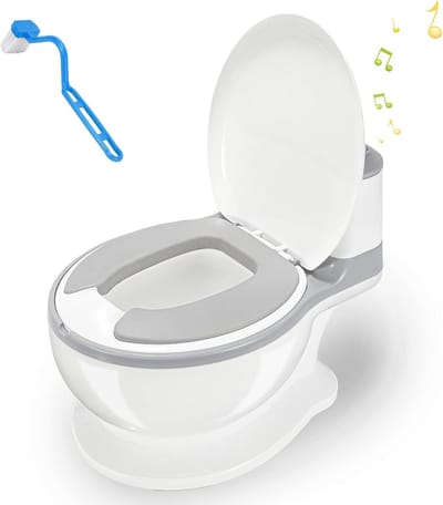 Kinder Potty - Toilet Trainer - Zindelijkheidstraining - Realistisch Spoelgeluid - Tot 50 kg - Grijs Wit