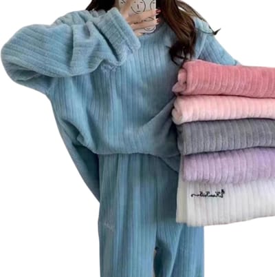 Winter Pyjama Set Dames Maat S - Flanellen O-hals Gestreepte Top & Broek met Elastische Taille - Zachte Warme Stof - Casual & Comfortabel - Dames Pyjama Set - Winter Pyjama - Loungewear - Nachtkleding Dames - Warme Pyjama
