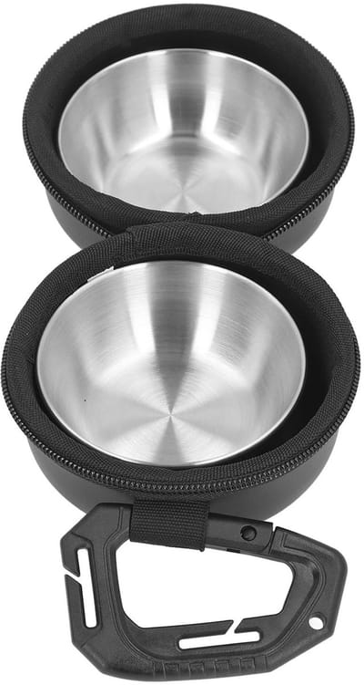 Dailygoods- Hondenkommen Roestvrij Staal - Dubbele Kom - Ruimtebesparend - Draagbaar - Hygiënisch - Ideaal voor Reis/Camping - Hondenvoerbak