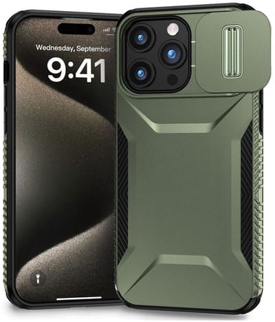 Hoesje Geschikt voor Apple iPhone 15 Pro Max | Back Cover met Camera Slider | Schokbestendige Case | Camera Cover | Stevig | Groen