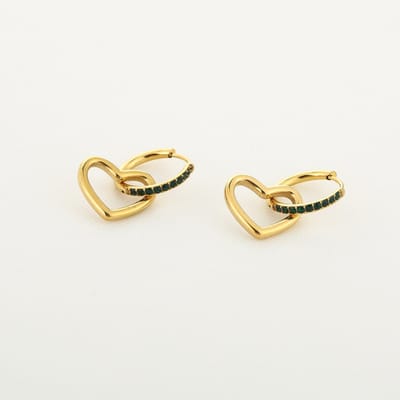 Oorbellen LOVE goud met groene steentjes