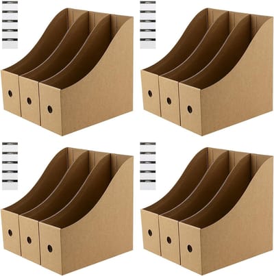 Set van 12 Kartonnen Tijdschrift Houder, Document Organiser en A4 Kraft Papier Bestandsmap voor Thuis en Kantoororganisatie
