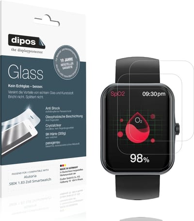 dipos – 2x Pantserfolie geschikt voor Alutoria S80K 1.83 Zoll Smartwatch | 9H Screenprotector