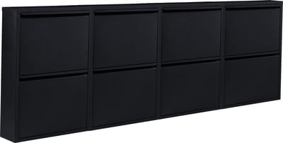 Naturn Living Metalen schoenenkast 8 - deurs - set van 4 | 222 x 17 x 75 cm | Functionele en compacte schoenenkast voor het stijlvol opbergen van jouw schoenen verzameling | Schoenenrek | Mat zwart