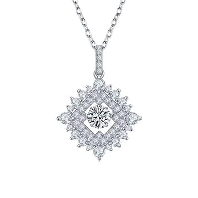 Selevie Ketting Wit Goud met Ruitvormige Bloem Hanger – 0.5 ct VVS Moissanite