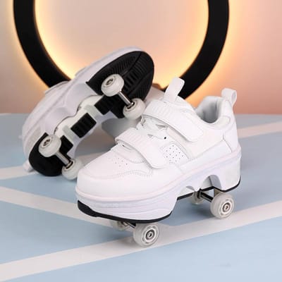 Vervormde Wegloop Schoenen Vierwiel Jongens en Meisjes Tweewiel Rij Kinderen met Rol Schaatsen Volwassene Katrol Sportschoenen Kunnen Worden Ingetrokken 34