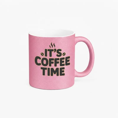 Roze Glitter Mok met 'IT'S COFFEE TIME' Design | Unieke Koffiemok Cadeau