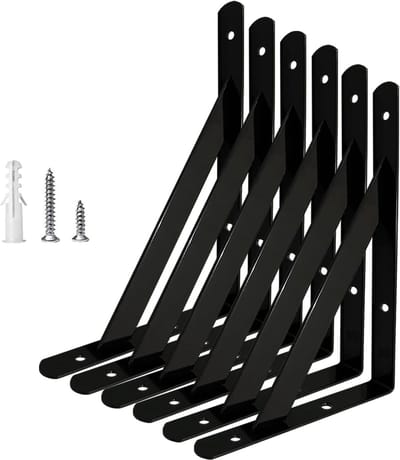 Plankdragers - 6 Stuks driehoekige muurbeugel - Luxe metalen plankbeugels met zwarte poedercoating - Zwevende plankbeugel set met dikke schroeven - Meubelaccessoires - 150mm - Zwart