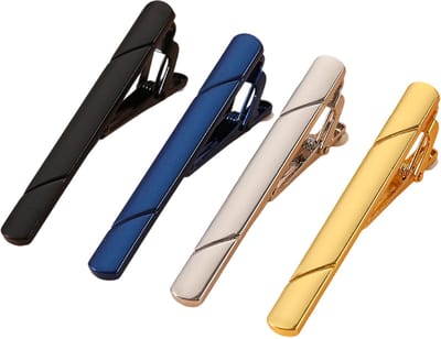 JeiibrZui Stropdasclip - Stropdaspin - Goudkleurige en Zwarte Stropdasclip voor Heren met Streepjespatroon en Een Stijlvolle - Luxe Uitstraling - 4 Stuks - Pakaccessoires voor Mannen in Zilverkleur