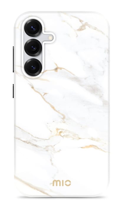 Mio by Mobilize Hoesje geschikt voor Samsung Galaxy S25 MagSafe Telefoonhoesje Hardcase | Mio by Mobilize Backcover | Geschikt voor MagSafe | Geschikt voor Draadloos Opladen met Magnetische Ring | Geschikt voor MagSafe Case - White Marble | Wit