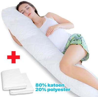 Zwangerschapskussen + 2x molton sloop 80% katoen 20% polyester - Ergonomisch Lichaamskussen Zwangerschapskussen - body pillow - Voedingskussen - Kniekussen - Body Pillow met afneembare hoes - Dubbel Gestikte Randen