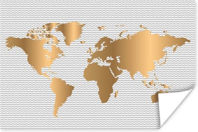 Wereldkaart - Goud - Patroon - Kinderen - Jongens - Meisjes - 30x20 cm - Poster - Poster Kinderkamer