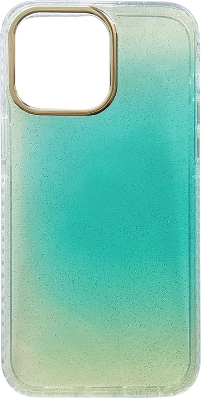 Casemania Hoesje Geschikt voor Apple iPhone 13 Pro Max - Turquoise - Extra Stevig Glitter Regenboog Siliconen Back Cover