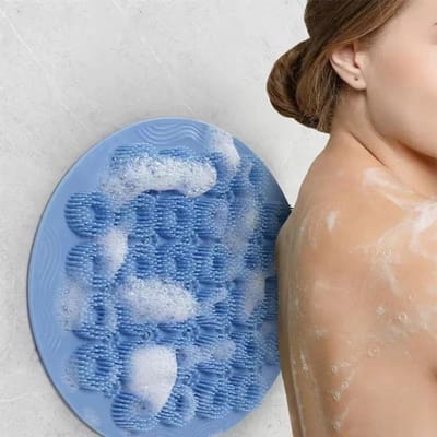 Brosse de Bain Masseur de Dos en Silicone Ventouse Bâton Masseur de Dos Rond Salle de Bain Antidérapant Masseur de Pieds Forte Aspiration Antidérapant bleu