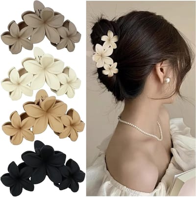 Grote bloemen haarclips voor vrouwen, antislip haarspelden voor gemiddeld tot dik haar, set van 4, perfect voor stijlvolle kapsels