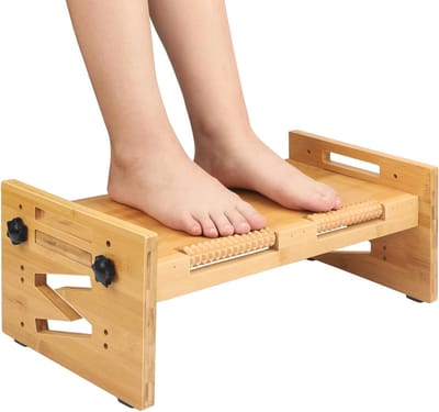 Grote maat verstelbare voetsteun hout met massageroller - ergonomische kantoorvoetsteun